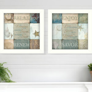 Set Of Two Sunshine Sand and Sea White Framed Print Wall Art