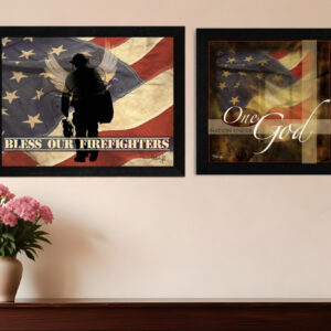 Set Of Two Firefighters One Nation Black Framed Print Wall Art