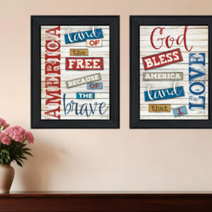 Set Of Two American  Black Framed Print Wall Art