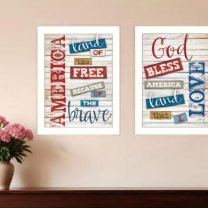 Set Of Two American  White Framed Print Wall Art