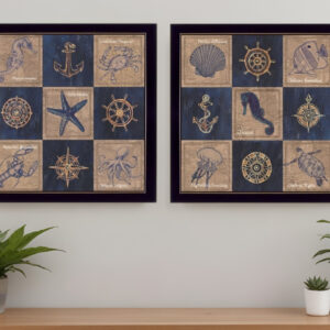 Set Of Two Coastal Collage Black Framed Print Wall Art