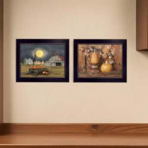 Set Of Two Pumpkin Space Harvest Black Framed Print Kitchen Wall Art