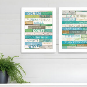 Set Of Two Live in The Present  White Framed Print Wall Art