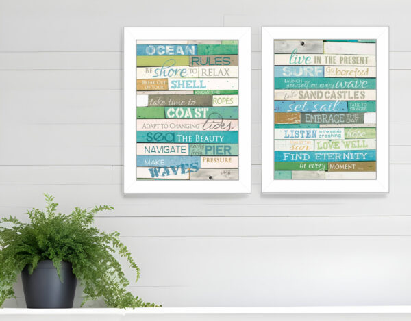 Set Of Two Live in The Present  White Framed Print Wall Art