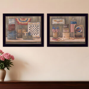 Set Of Two Sweet Land of Liberty  Black Framed Print Wall Art
