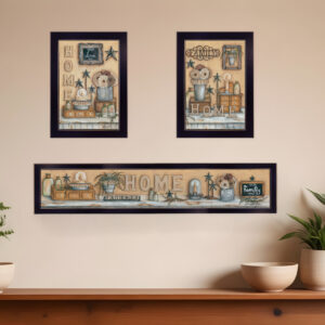 Set Of Three Where Family and Friends Gather  Black Framed Print Wall Art