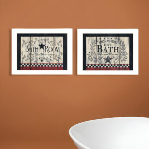 Set Of Two Hot Bath  White Framed Print Bathroom Wall Art