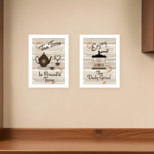 Set Of Two Enjoy Tea Time  White Framed Print Kitchen Wall Art