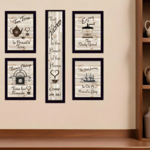 Set Of Five Kitchen Friendship  Black Framed Print Kitchen Wall Art
