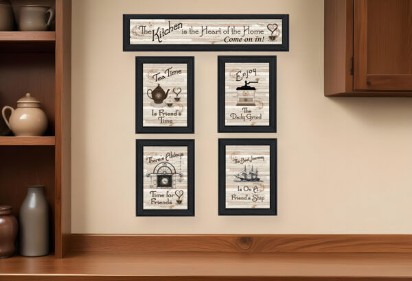 Set Of Five Kitchen Friendship Collection II  Black Framed Print Kitchen Wall Art