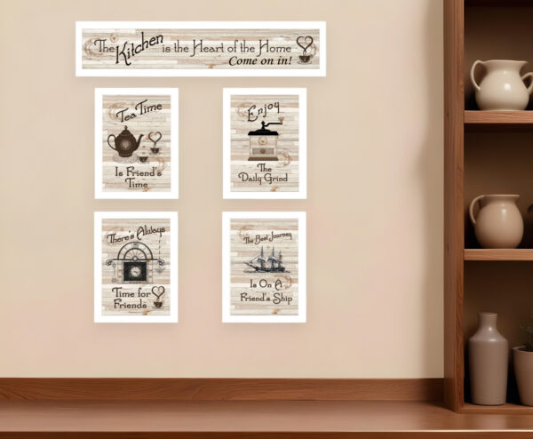 Set Of Five Kitchen Friendship Collection II  White Framed Print Kitchen Wall Art
