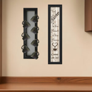 Set Of Two Come On In with Seven Peg Mug Rack  Black Framed Print Kitchen Wall Art