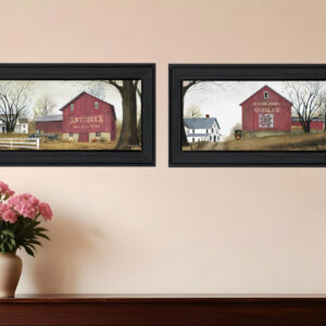 Set Of Two Antique Barn and Quilt Barn Black Framed Print Wall Art