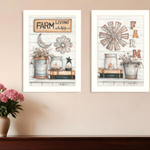 Set Of Two Farm Living  White Framed Print Wall Art