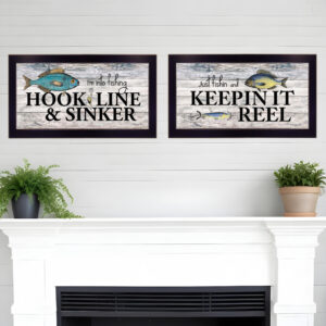 Set Of Two Fishing Combo  Black Framed Print Wall Art