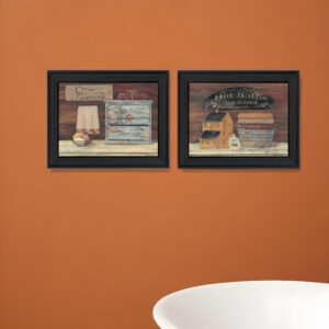 Set Of Two Hot Bath or Clean Towels Black Framed Print Bathroom Wall Art