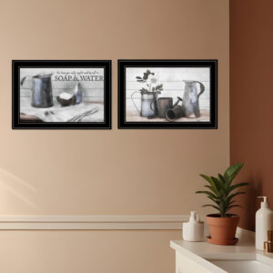 Set Of Two Soap or Floral  Black Framed Print Bathroom Wall Art