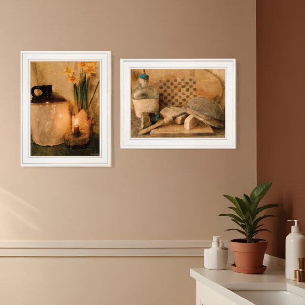 Set Of Two Daffodils and Cider  White Framed Print Bathroom Wall Art
