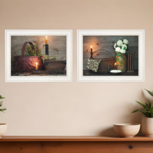 Set Of Two White or Red baskets  White Framed Print Wall Art