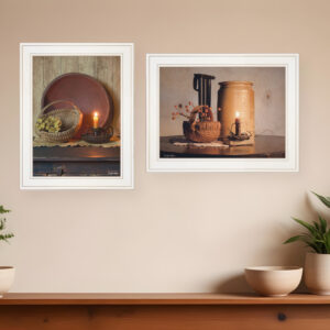 Set Of Two Red Bowl or Bittersweet Basket  White Framed Print Wall Art