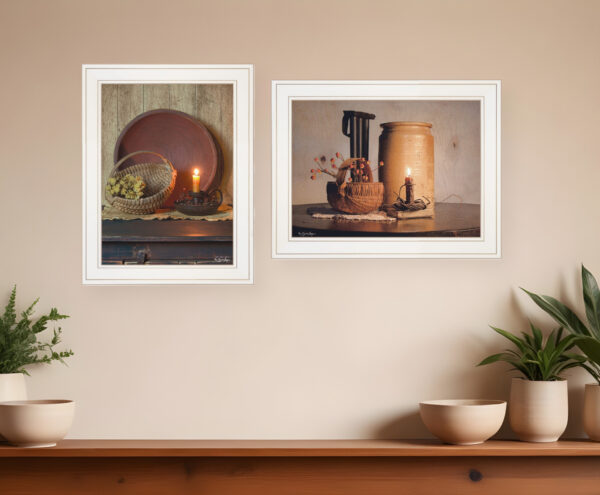 Set Of Two Red Bowl or Bittersweet Basket  White Framed Print Wall Art