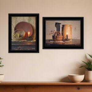 Set Of Two Red Bowl or Bittersweet Basket  Black Framed Print Wall Art