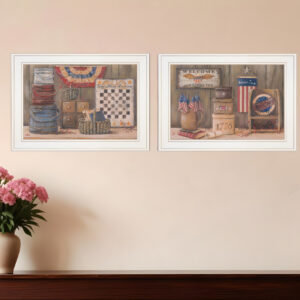 Set Of Two God Bless or Sweet Land  White Framed Print Wall Art