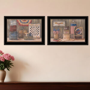 Set Of Two God Bless or Sweet Land  Black Framed Print Wall Art