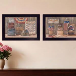 Set Of Two God Bless or Sweet Land  Black Framed Print Wall Art