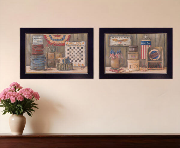 Set Of Two God Bless or Sweet Land  Black Framed Print Wall Art