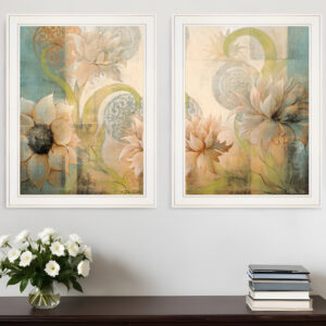 Set Of Two Meandering Flowers I and II  White Framed Print Wall Art