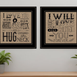 Set Of Two Hugs or Forever  Black Framed Print Wall Art