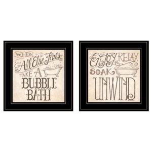 Set Of Two Soak and Unwind  Black Framed Print Bathroom Wall Art
