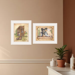 Set Of Two Bear or Still Waiting  White Framed Print Wall Art