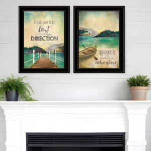 Set Of Two Right Direction or Adventure  Black Framed Print Wall Art