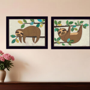 Set Of Two Cute Sloths  Black Framed Print Wall Art