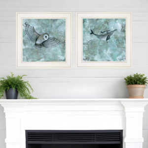 Set Of Two Wildlife  White Framed Print Wall Art