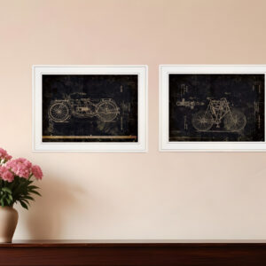 Set Of Two Motor Bike Patent I and II  White Framed Print Wall Art