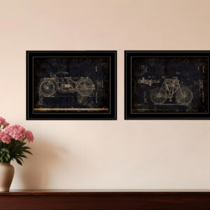 Set Of Two Motor Bike Patent I and II  Black Framed Print Wall Art