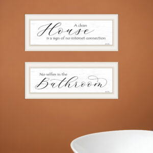 Set Of Two Household Humor  White Framed Print Bathroom Wall Art