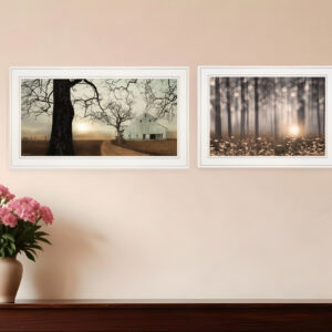 Set Of Two Enchanted Sunrise  White Framed Print Wall Art