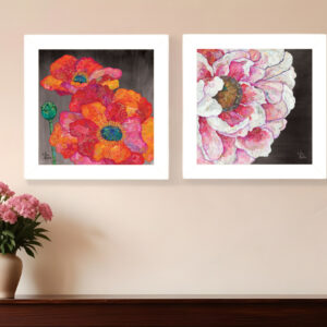 Set Of Two Blooms on Black  White Framed Print Wall Art