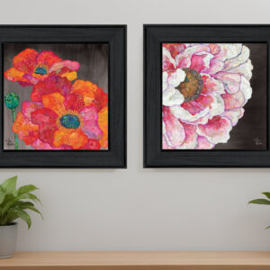 Set Of Two Blooms on Black  Black Framed Print Wall Art