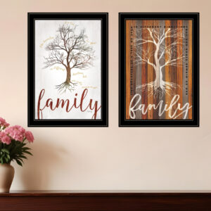 Set Of Two Family Tree or Roots  Black Framed Print Wall Art