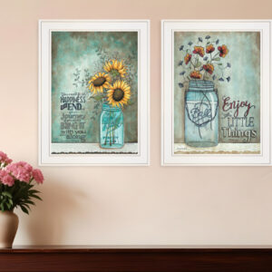 Set Of Two Enjoy the Little Things or Happiness  White Framed Print Wall Art