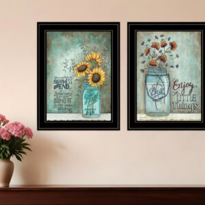 Set Of Two Enjoy the Little Things or Happiness  Black Framed Print Wall Art