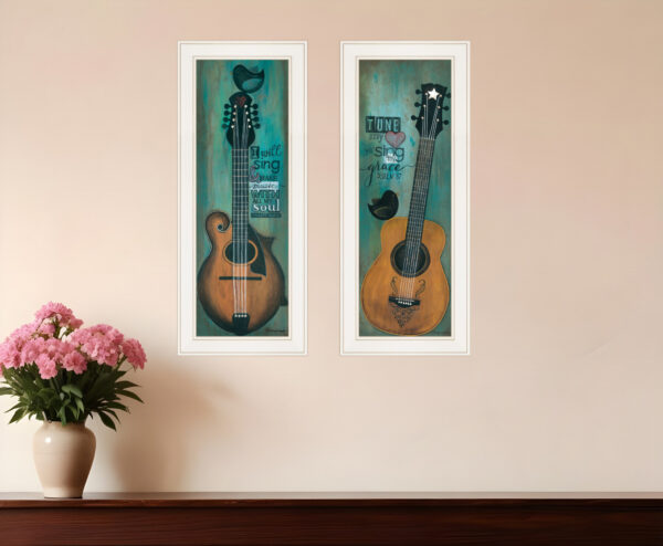 Set Of Two Tune my Heart and I will Sing  White Framed Print Wall Art