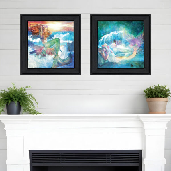 Set Of Two Mermaids  Black Framed Print Wall Art