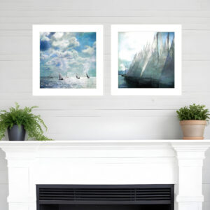 Set Of Two Sailboat Marina  White Framed Print Wall Art