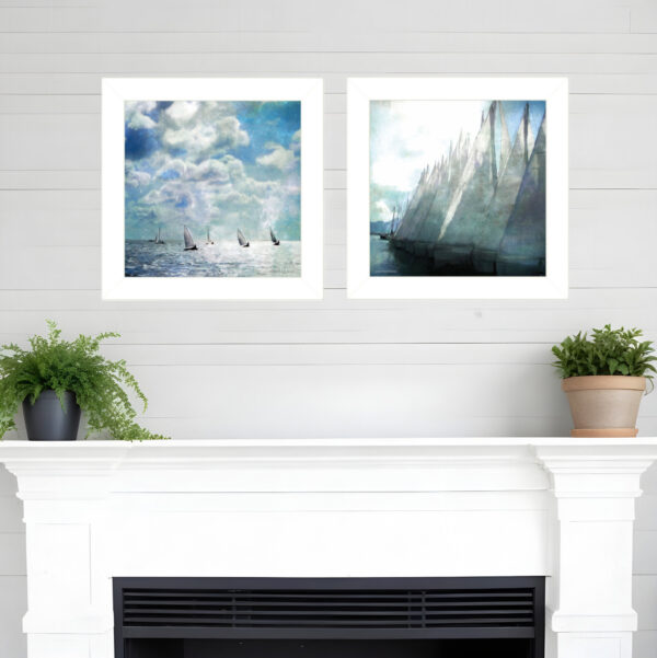 Set Of Two Sailboat Marina  White Framed Print Wall Art
